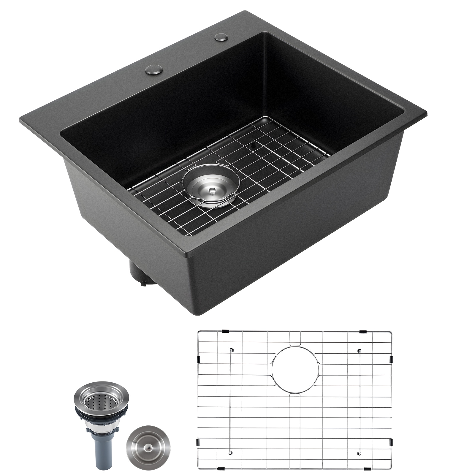 25 Inch Granite Kitchen Sink Top Mount Single Bowl Drop-In Basin For RV Bar_voghion.com